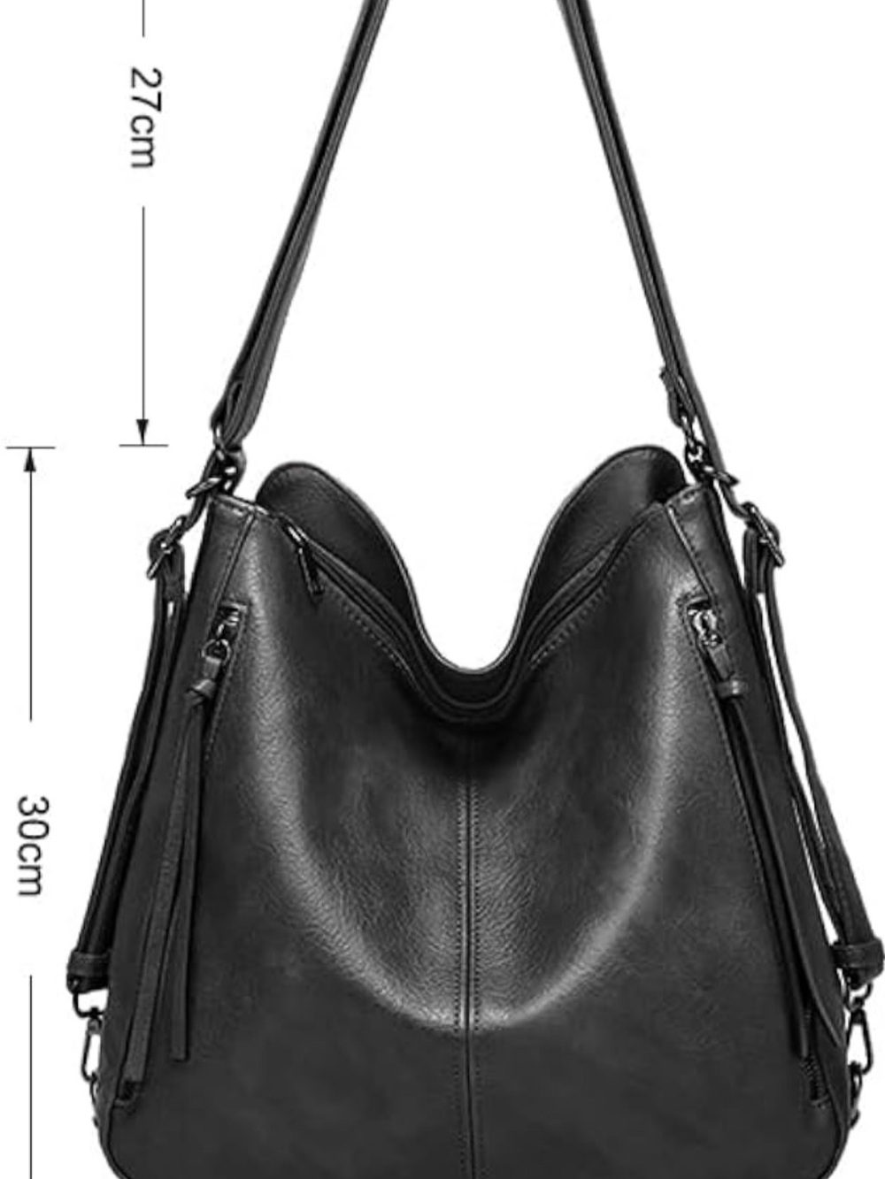 Black Leather Bag Shoulder/Backpack with Removable Pouch - Picture 7 of 8